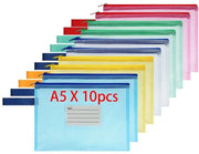 Documenti A5 con cerniera, 10 pezzi, dossier acqua resistente con cerniera, borse dossier in plastica per documenti, carta e cosmetici