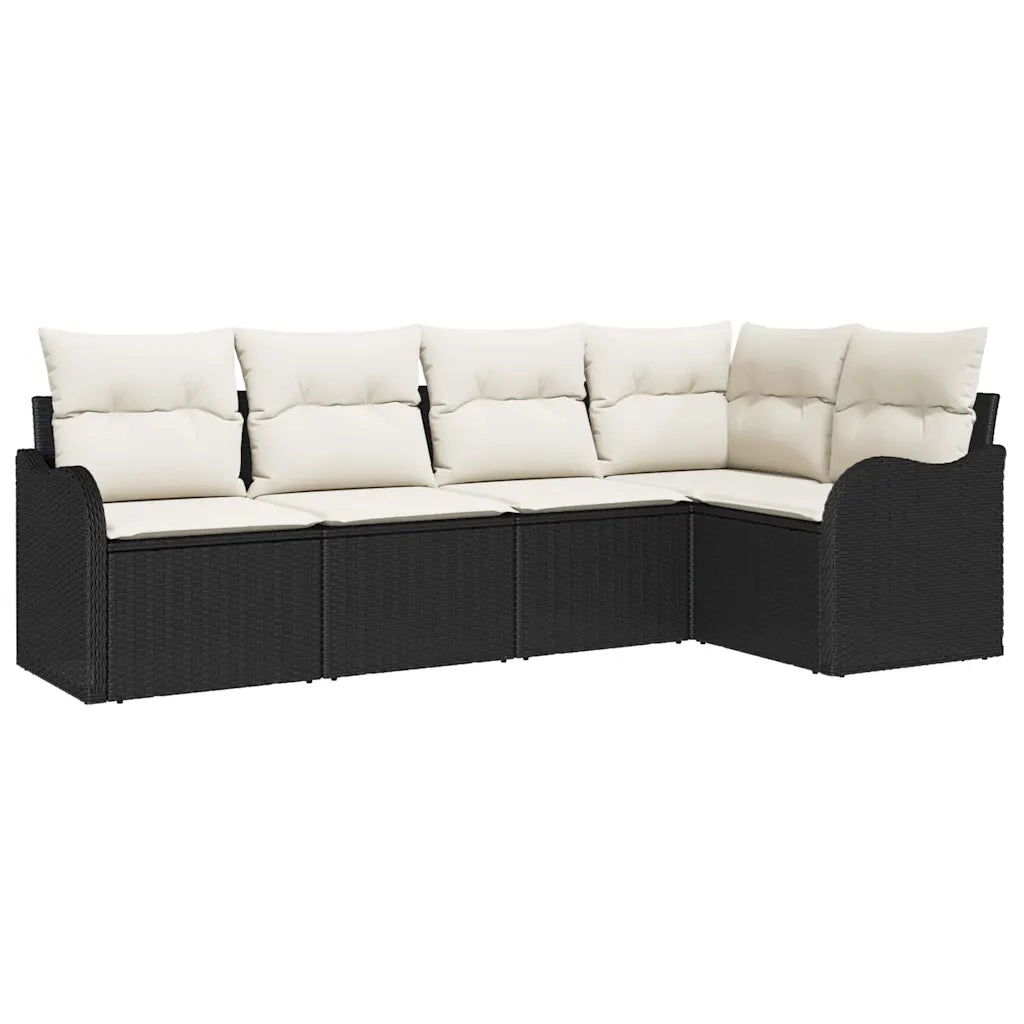 Set Divano da Giardino con archiviazione 5 pcs Nero polyrattan