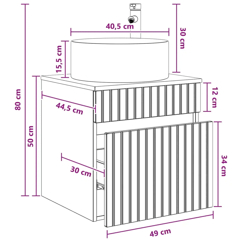 Mobile lavabo da parete Rovere Sonoma 49 x 44,5 x 65,5 cm 890624