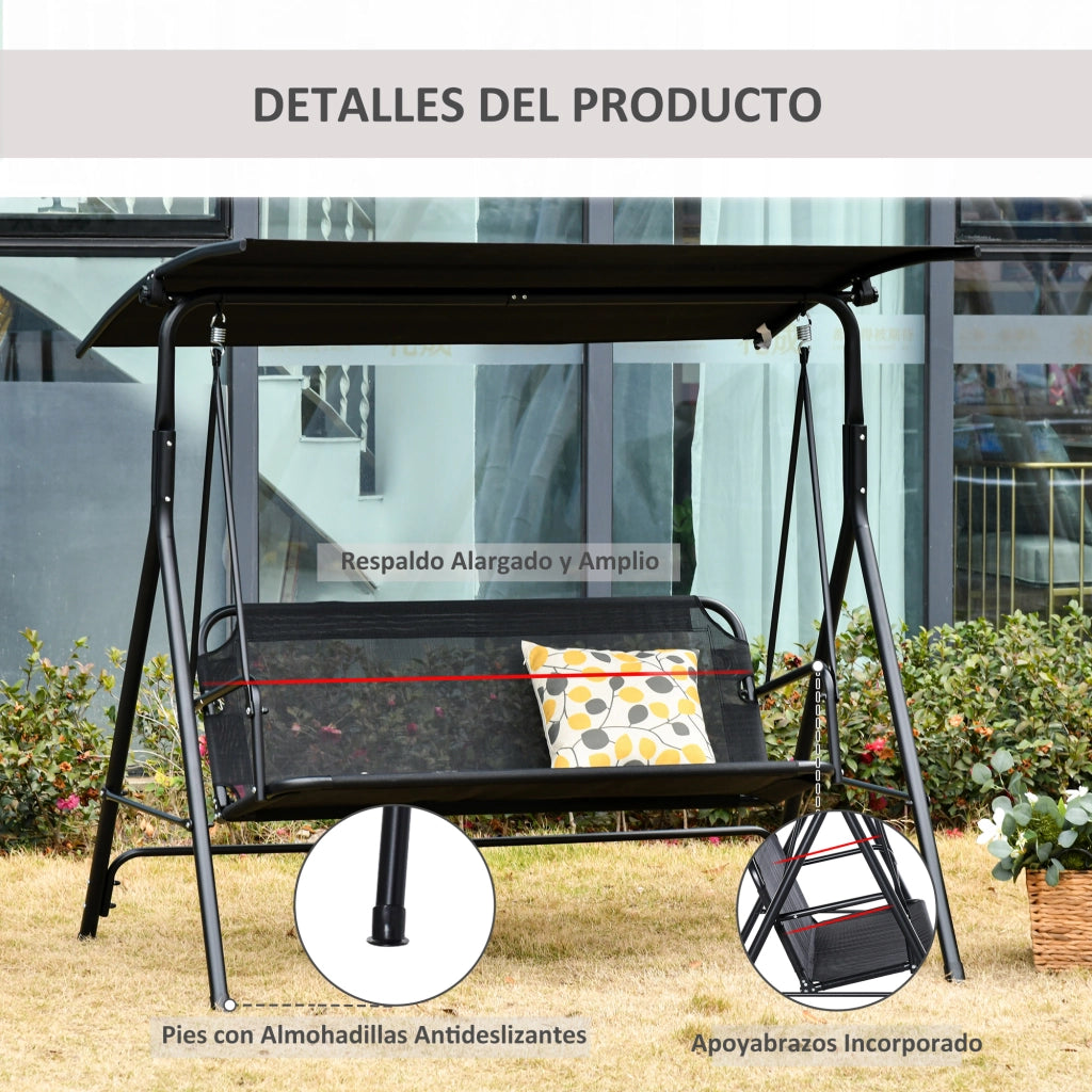 Altalena 2 posti con parasole per giardino ¨C Minimal ¨C 172x110x155 cm nero