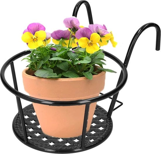 Supporto per piante con ganci per vasi esterni e decorazione balcone nero