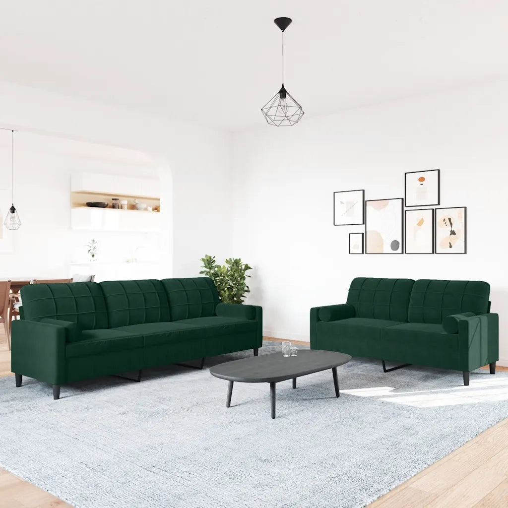 Set di Divani 2 pz con Cuscini e Rinforzi Verde scuro Velluto 3278493