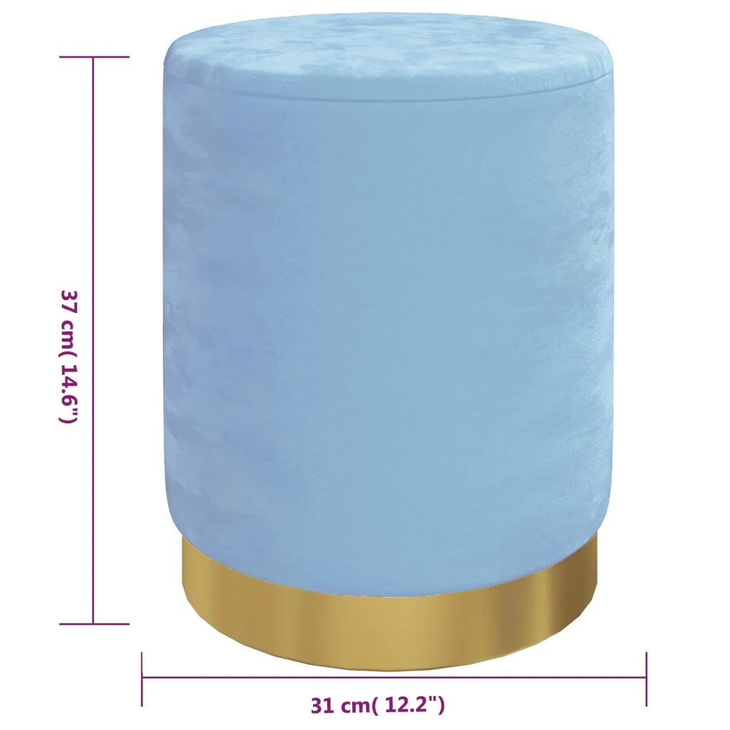 Sgabello Rotondo con Contenitore Azzurro in Velluto 31 x 37 cm 340291