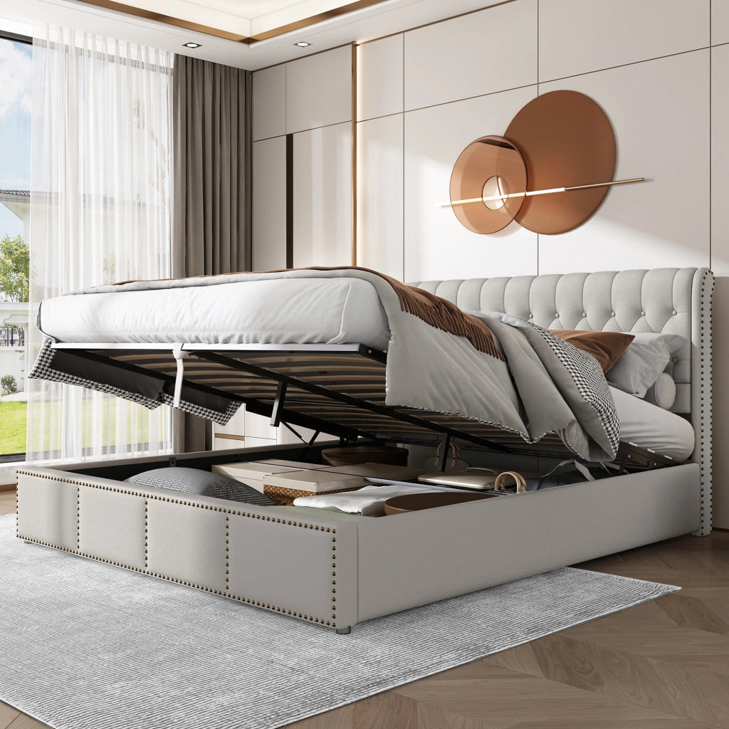 letto imbottito lino cotone grigio 160 x 200 cm