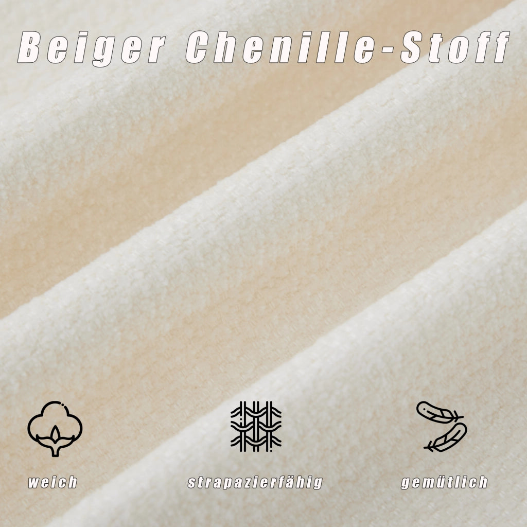 Divano Dritto 2 Posti con Tasche Laterali in Legno e Chenille Beige