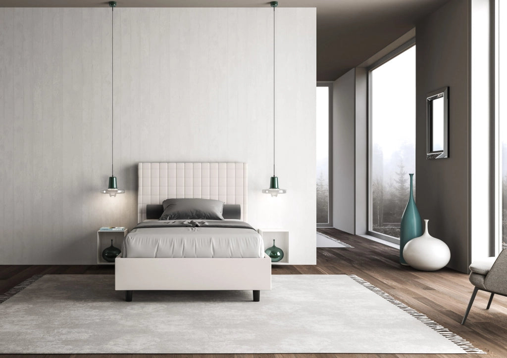 BS COM Letto una piazza e mezza con rete imbottito 120x200 similpelle bianco