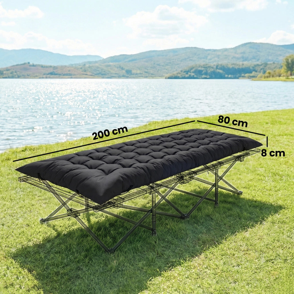 Letto da Campeggio Pieghevole Portatile con Cinghie Antiscivolo ¨C Zephmum ¨C Nero