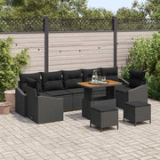 Set Divano da Giardino con cuscino 10 pcs Nero polyrattan