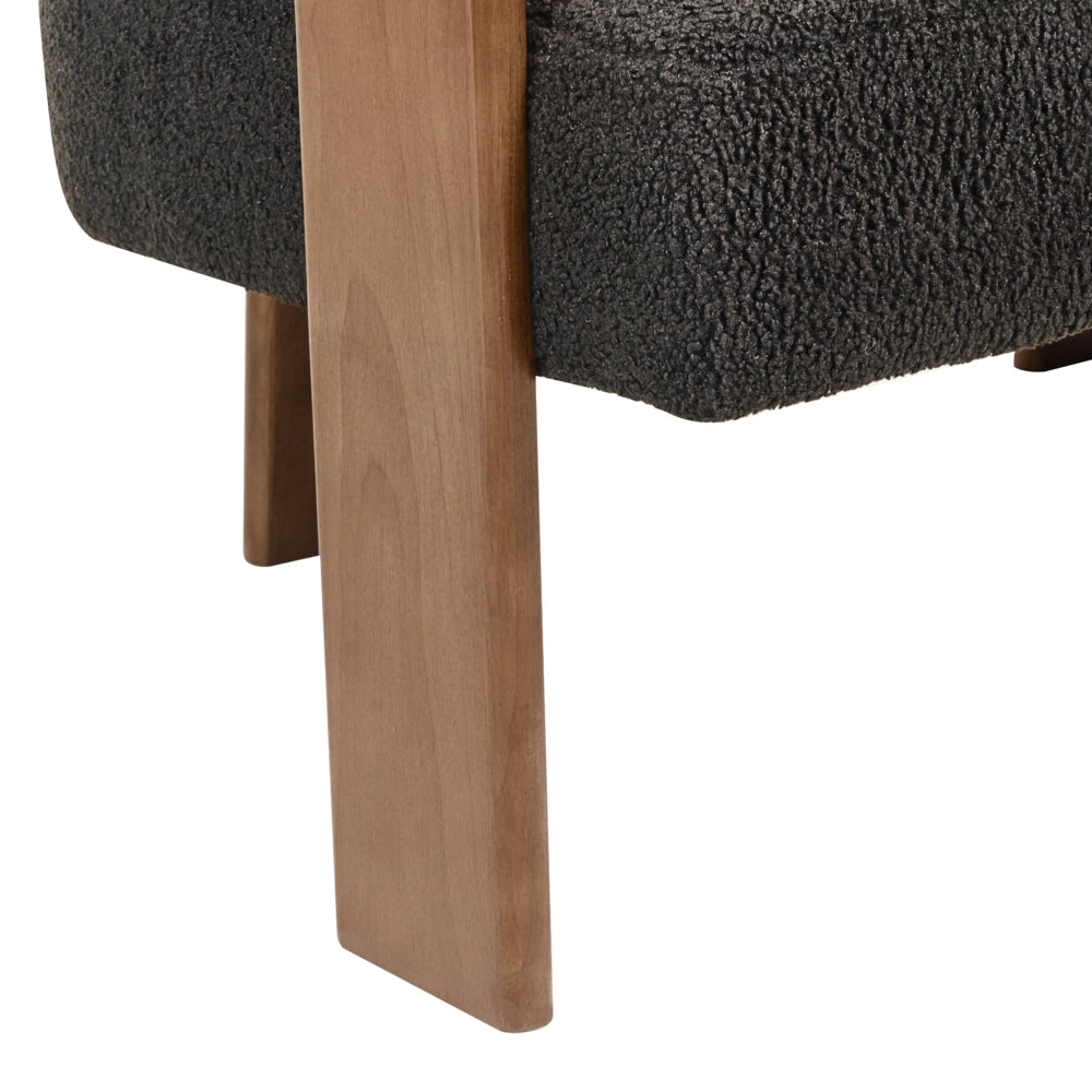 Divano a 2 posti Boucle nero e Marrone Scuro stile retrò gambe in legno