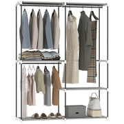 Armadio guardaroba aperto ¨C Xylo ¨C 4 ripiani in tessuto, 3 barre appendiabiti, struttura in metallo, grigio chiaro, 142x43x185 cm