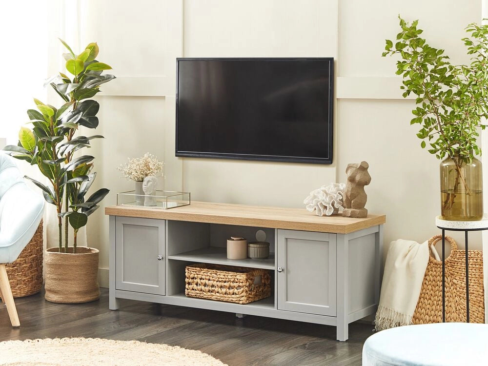 Mobile TV grigio compensato chiaro 130 cm ripiani ante moderno