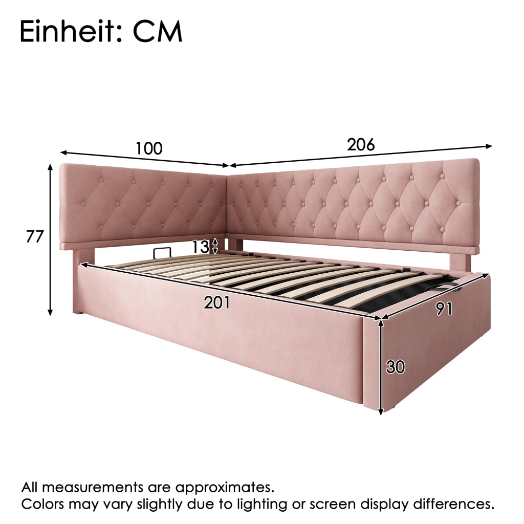 LETTO con contenitore 90x200 cm in velluto rosa