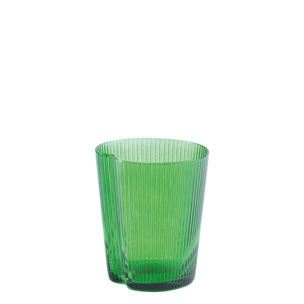 Set 6 Bicchieri Tumbler Handy in vetro soffiato colorato Verde Mela, design ergonomico impilabile con finitura a solchi verticali, uso quotidiano