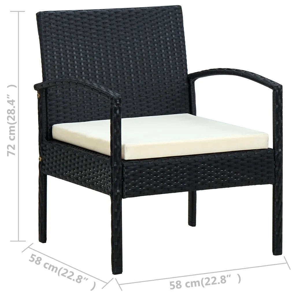 Sedia da Giardino | Sedie da Esterno con Cuscino in Polyrattan Nero