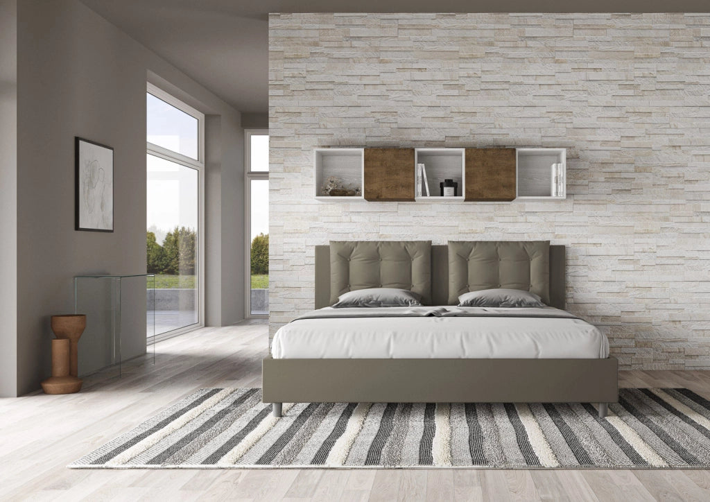 BS COM Letto contenitore imbottito 180x200 similpelle cappuccino