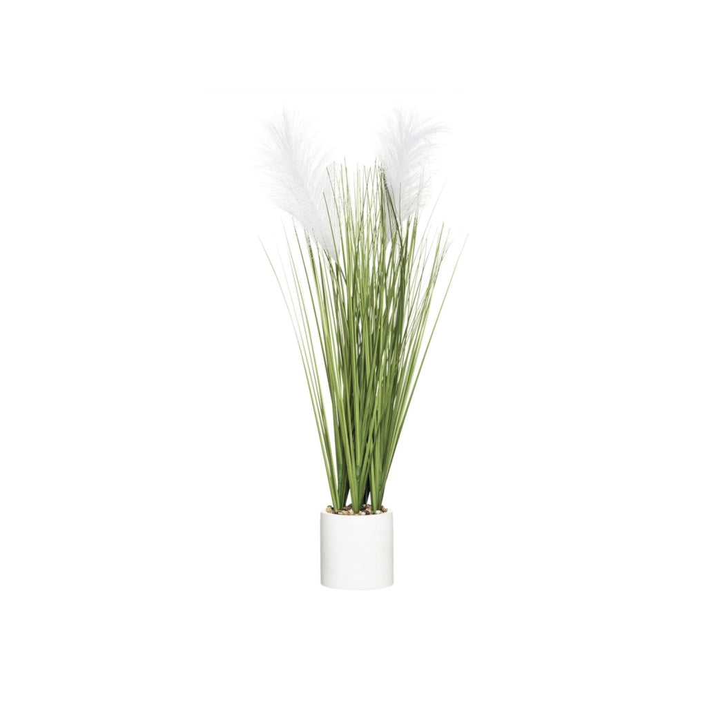 Pianta artificiale decorativa con erba in vaso bianco h 68 cm