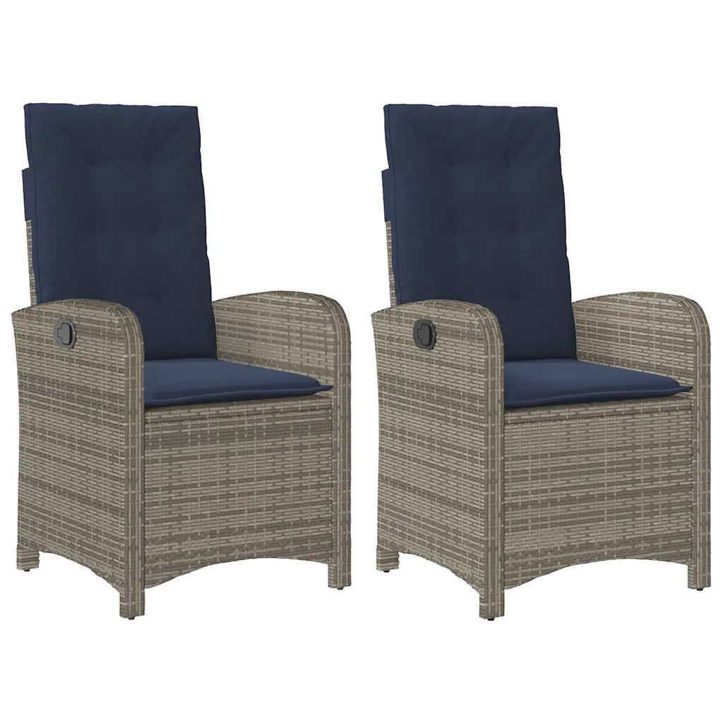 Sedie da Giardino Reclinabili 2 pz e Cuscini Grigio Polyrattan 365175
