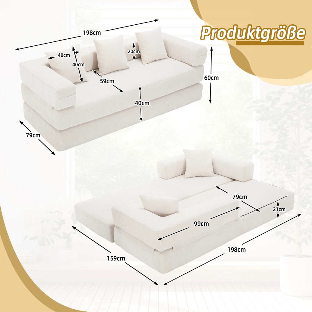 divano modulare in chenille con tasche laterali e base antiscivolo; beige