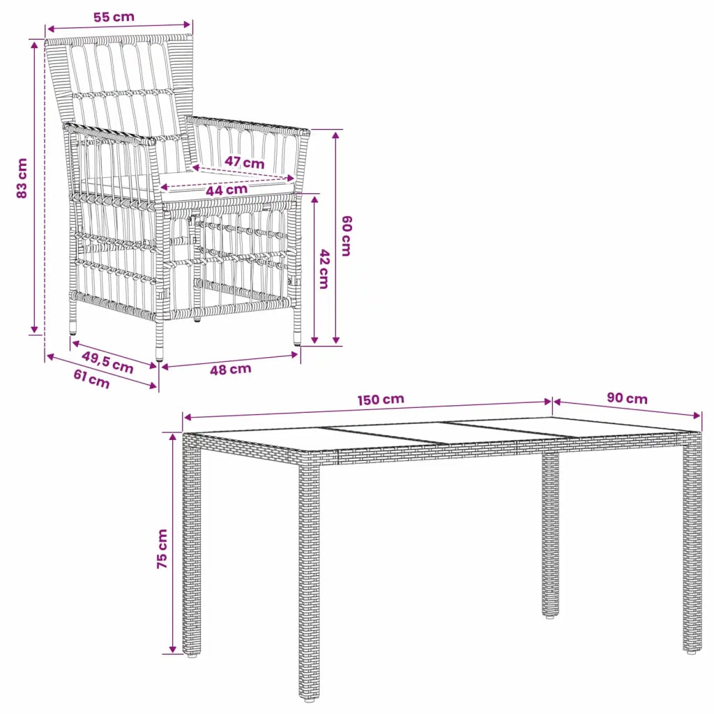 Set da pranzo per esterni 7 pz Nero polyrattan 3448937