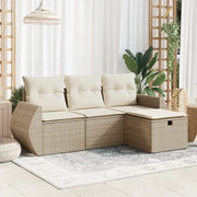 Set Divano da Giardino 4 pz con Cuscini Beige in Polyrattan 3325554