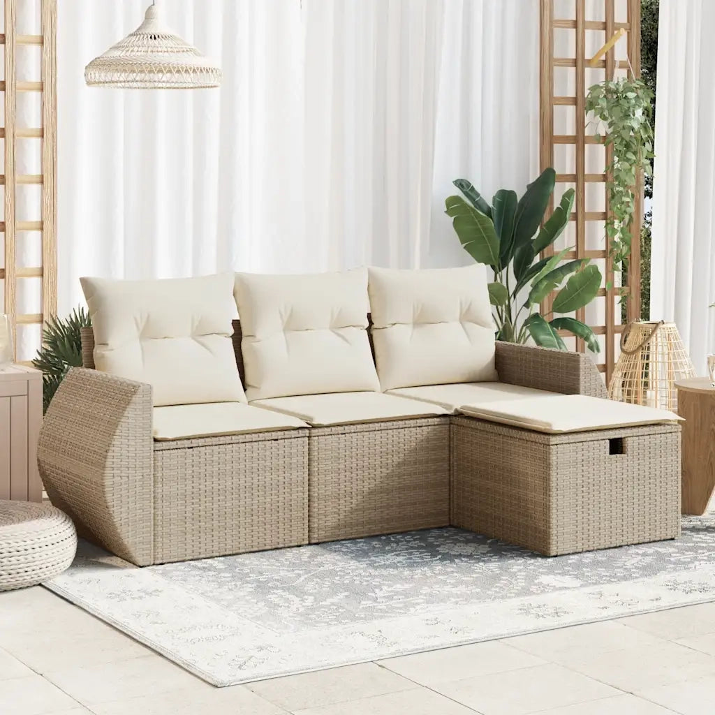 Set Divano da Giardino 4 pz con Cuscini Beige in Polyrattan 3325554