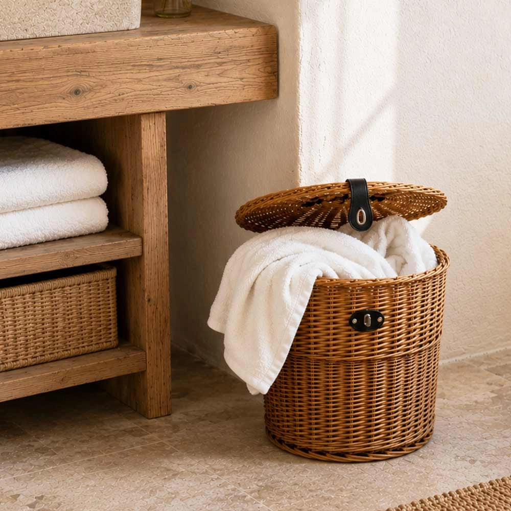 Cesto Gerla in Vimini con Coperchio e Tracolle a spalla  42 cm x 30 cm h 40