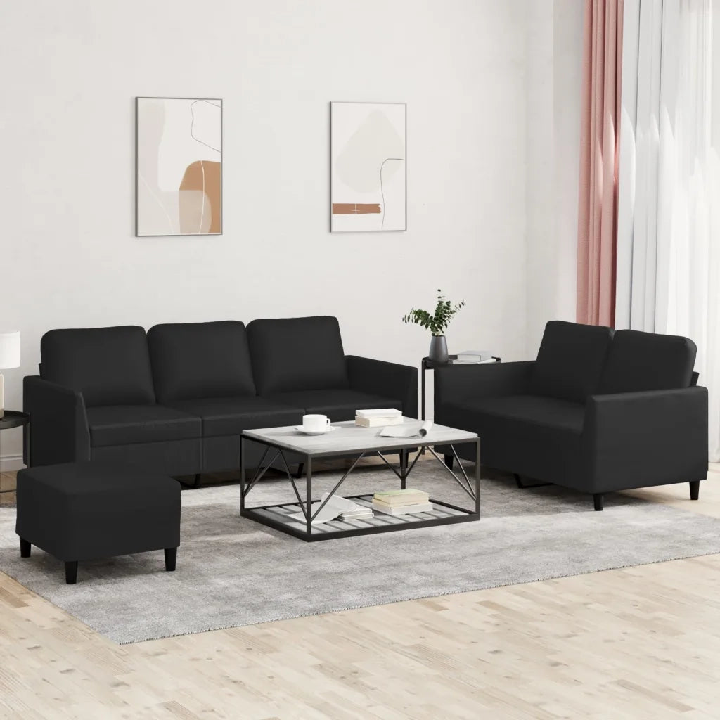 Set di Divani 3 pz con Cuscini Nero in Similpelle 3201765