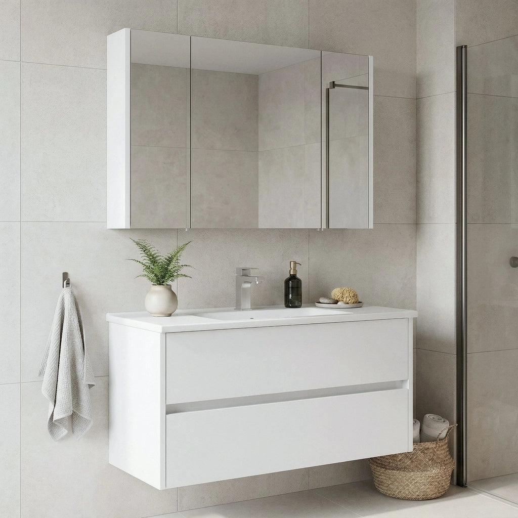 Set mobile lavabo con specchio (2 pezzi) "Arno 100" - 100 x 45 x 52 cm - Bianco