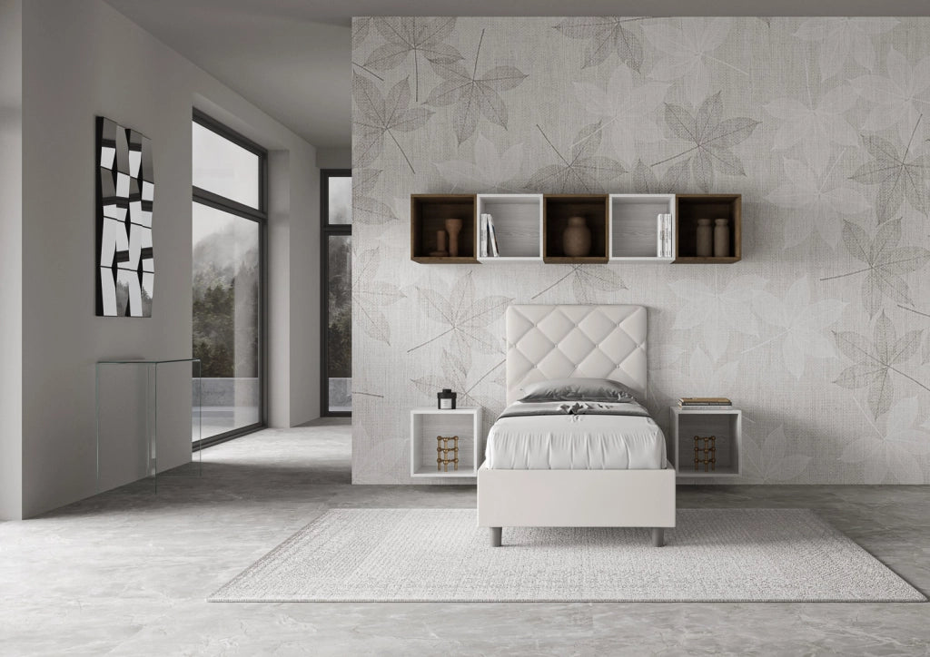 BS COM Letto singolo contenitore imbottito 90x210 similpelle bianco