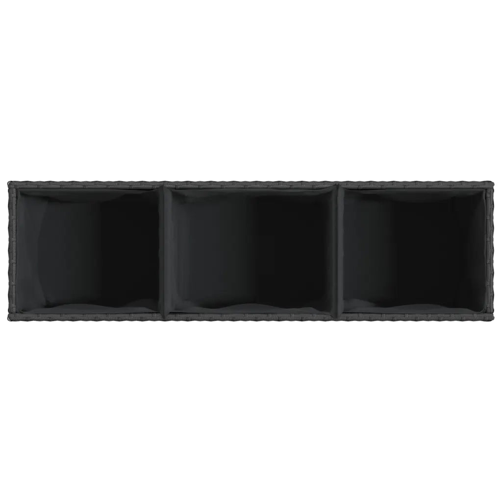 Fioriera con Ruote e 3 Vasi Nera 107x32x38 cm in Polyrattan 366419