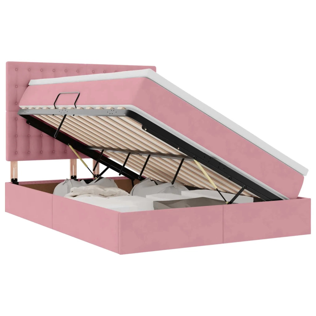 Letto con contenitore e LED con led Rosa 140 x 200 cm Velluto