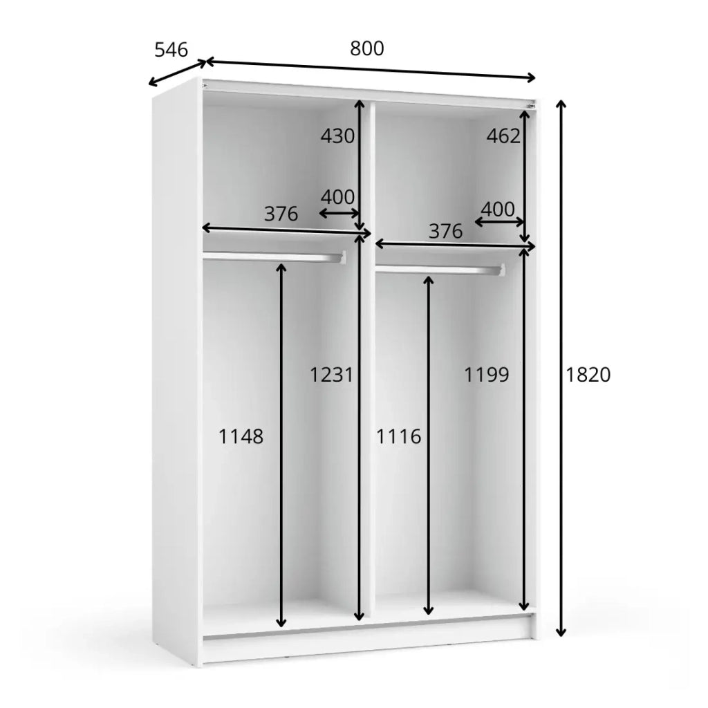 Armadio LYSIA 80 cm nero opaco - 2 porte scorrevoli con specchio