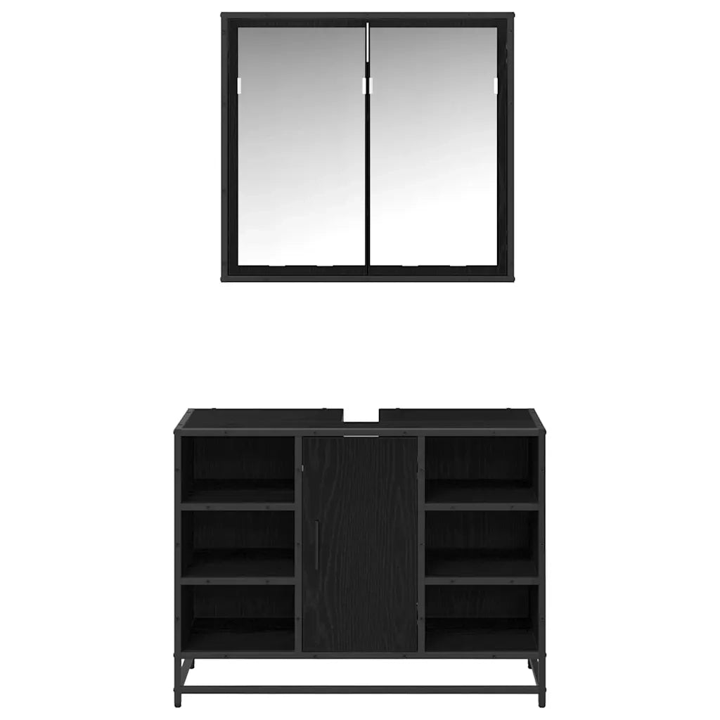 Set di mobili per il bagno 2 pcs Rovere Nero Legno multistrato