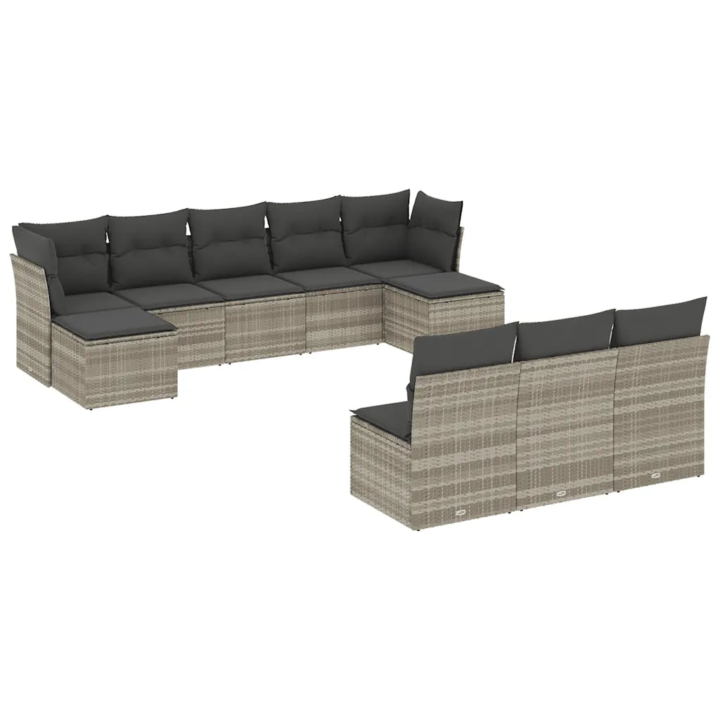 Set Divano Giardino 10 pz con Cuscini Grigio Chiaro Polyrattan 3218292