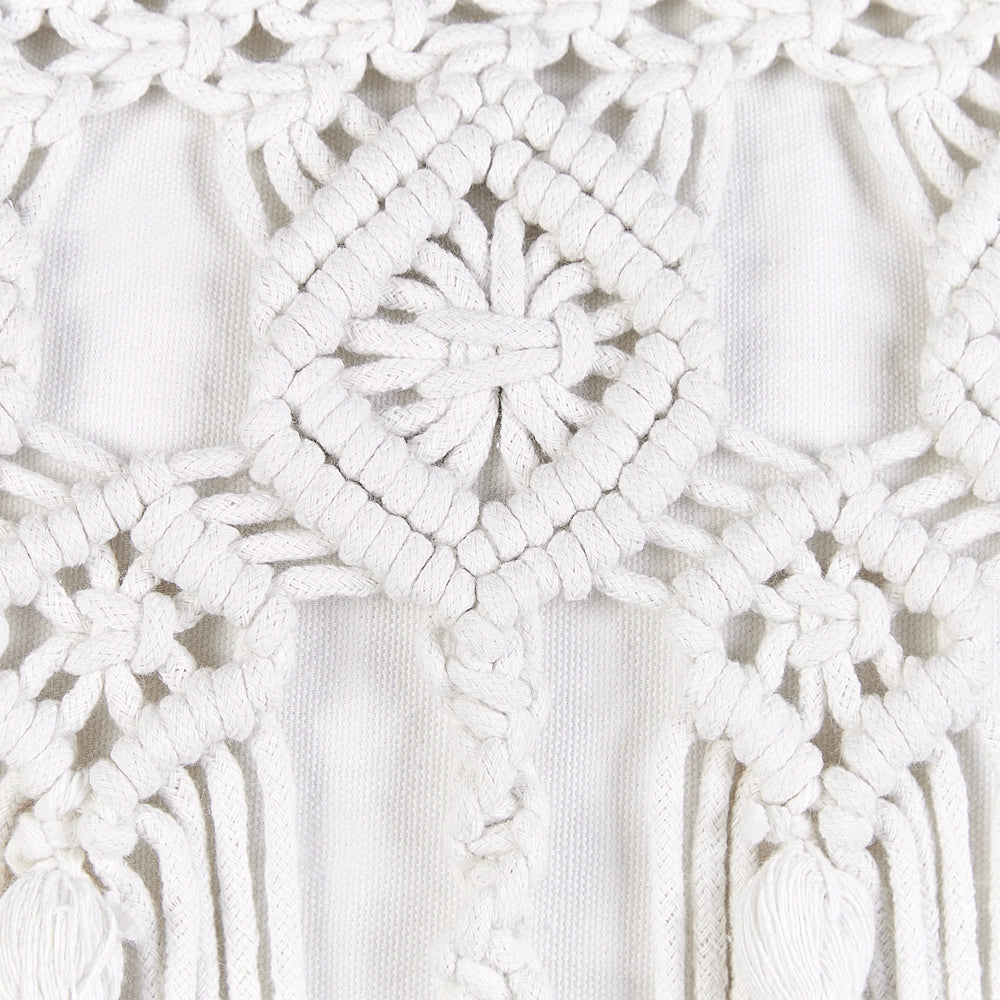 Set di 2 cuscini in cotone eacrame con motivo intrecciato bianco e frange 45 x 45 cm stile boho eleganti