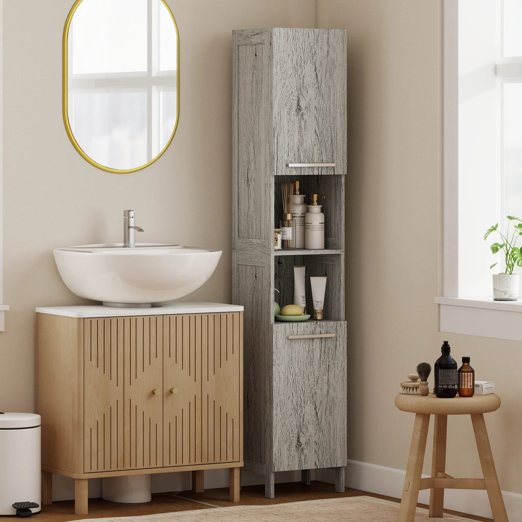 Colonna bagno in legno MDF con 2 armadietti e 2 ripiani aperti ¨C Xylo ¨C 30x32x172.5 cm
