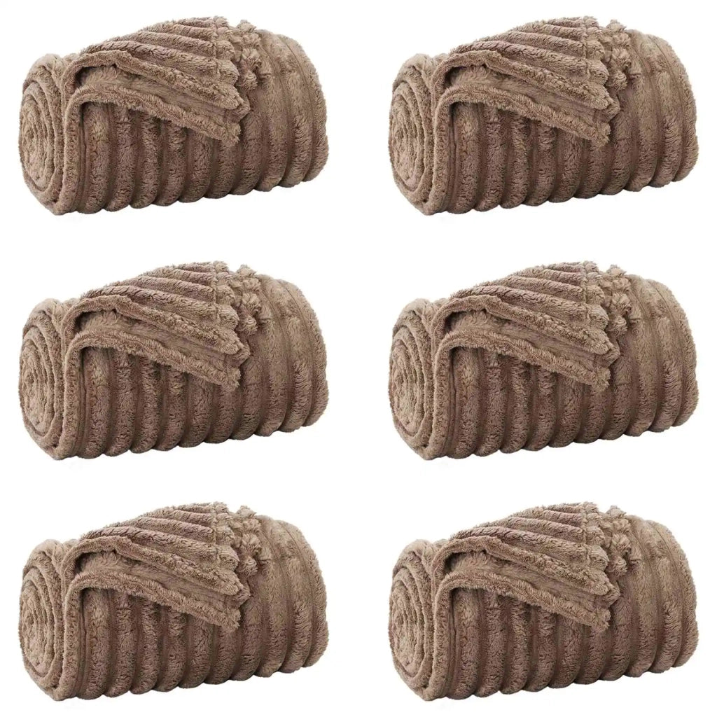 Coperte da Pile 6 pz Cammello 200 x 150 cm Panno