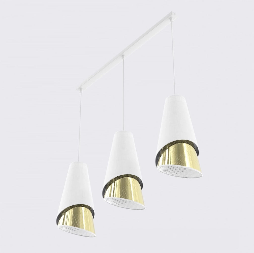 Lampada sospesa MODA conica 3xE27 bianco oro Emibig