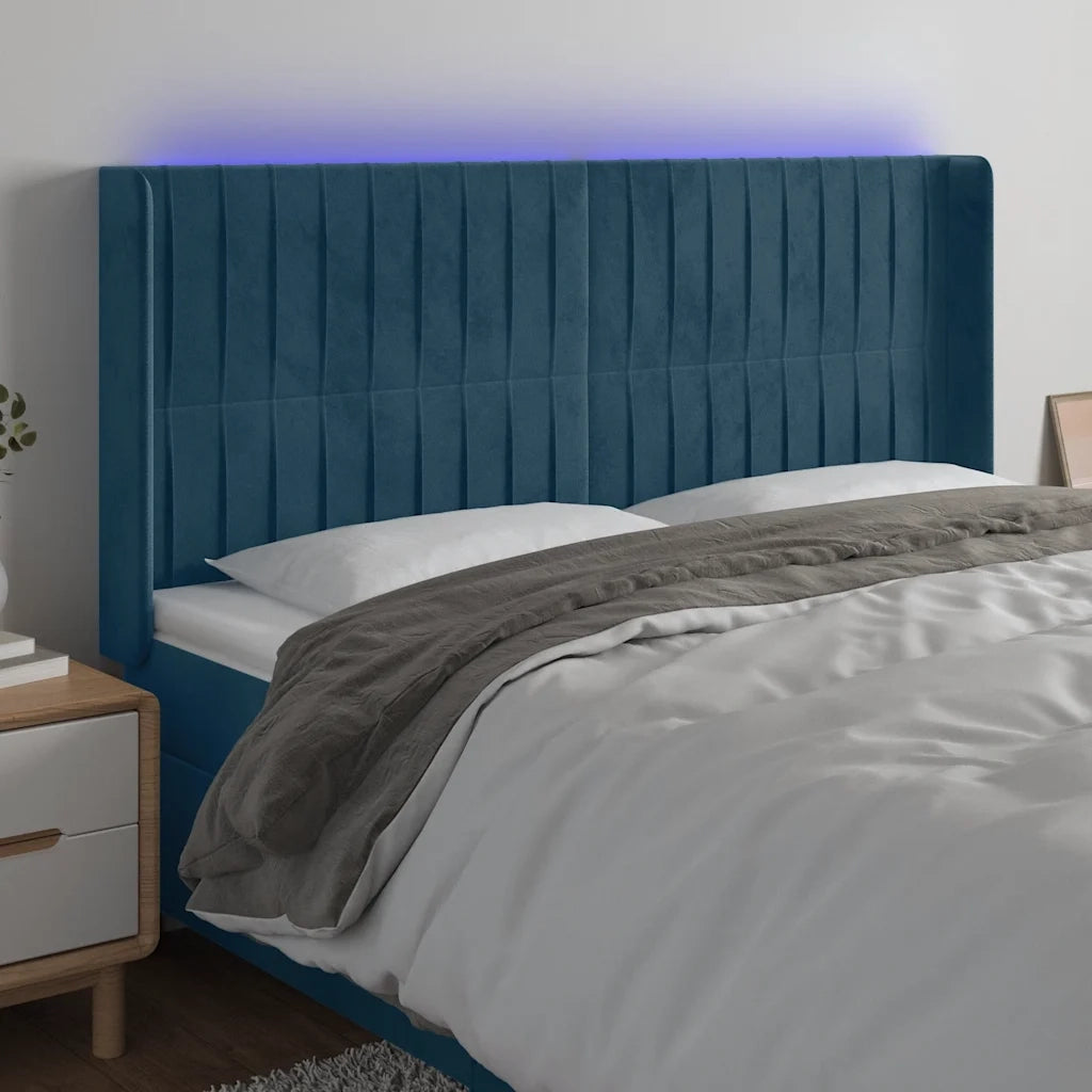 Testiera a LED Blu Scuro 163x16x118/128 cm in Velluto 3124344