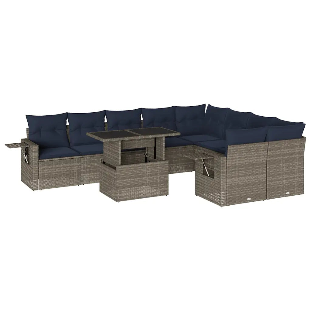 Set Divani da Giardino 10 pz con Cuscini Grigio in Polyrattan 3268131