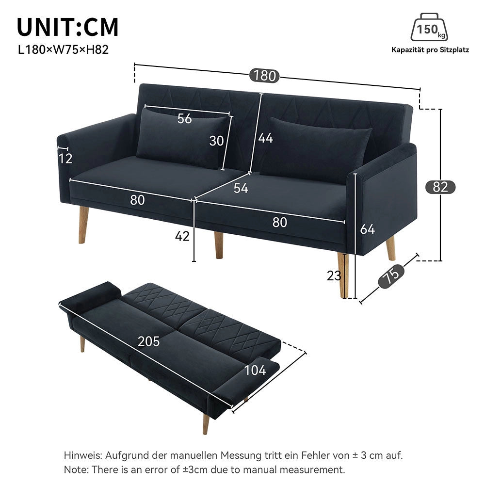 Divano 2 posti - Xylo - velluto, letto convertibile, multifunzione