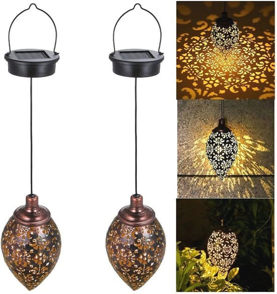 Lanterna Solare Decorativa per Esterno - Lampada da Parete a Due Pezzi in Metallo con LED