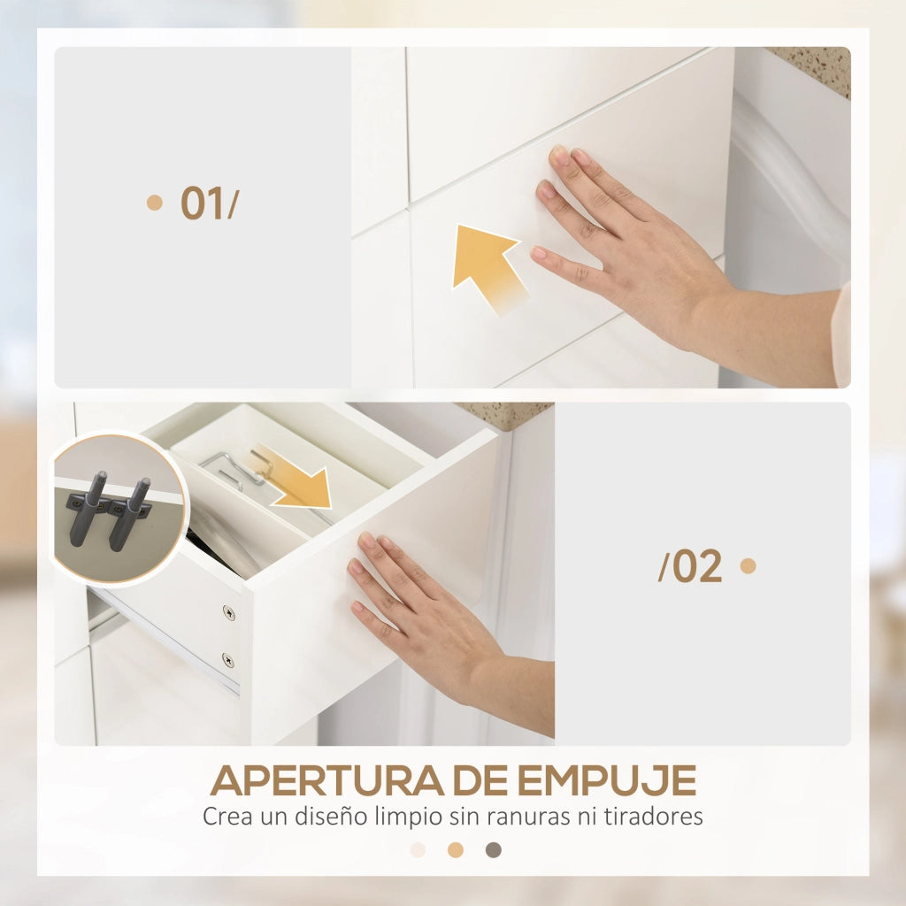Armadio da Cucina con 4 Ante 2 Cassetti e Ripiani Regolabili ¨C zephmum ¨C Bianco 60x35x170 cm