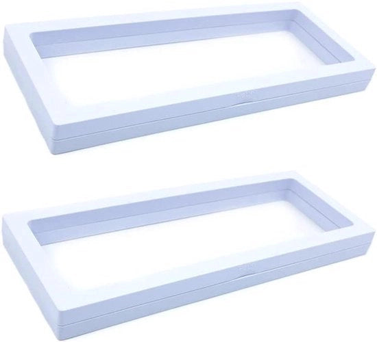 Display da parete - flottante - scatola 3D - bianca - monete gioielli collana - orecchini medaglioni pietre - supporto PET - vetrina - adatto per - 230 x 90 mm - 2 pezzi.