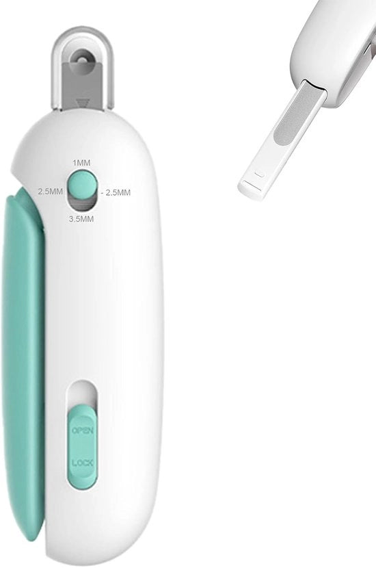 Taglierino per gatti, Trimmer con filtro, Regolabile dimensione, Lame nascoste, Foro rotondo, Strumento di cura perfetto per animali domestici - blu