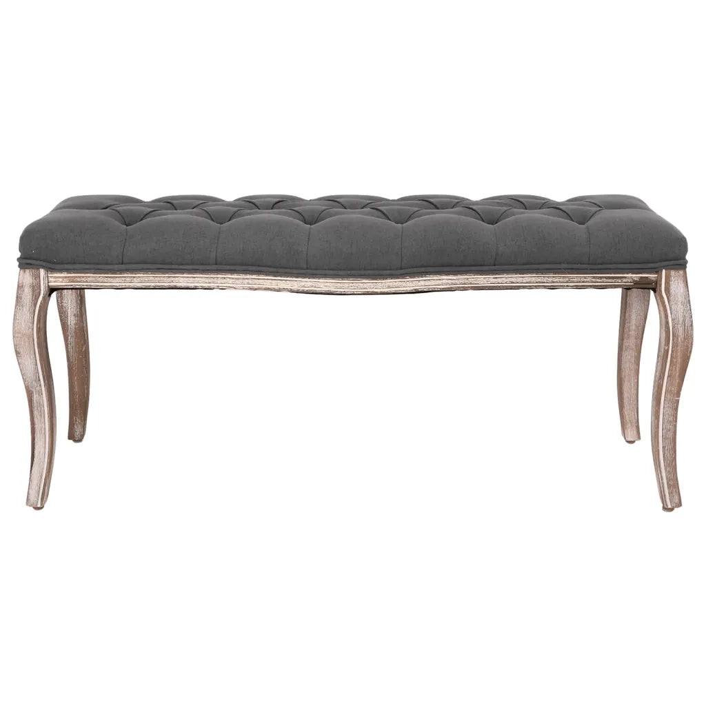 Panca-Sgabello in Lino e Legno Massello 110x38x48 cm Grigio Scuro