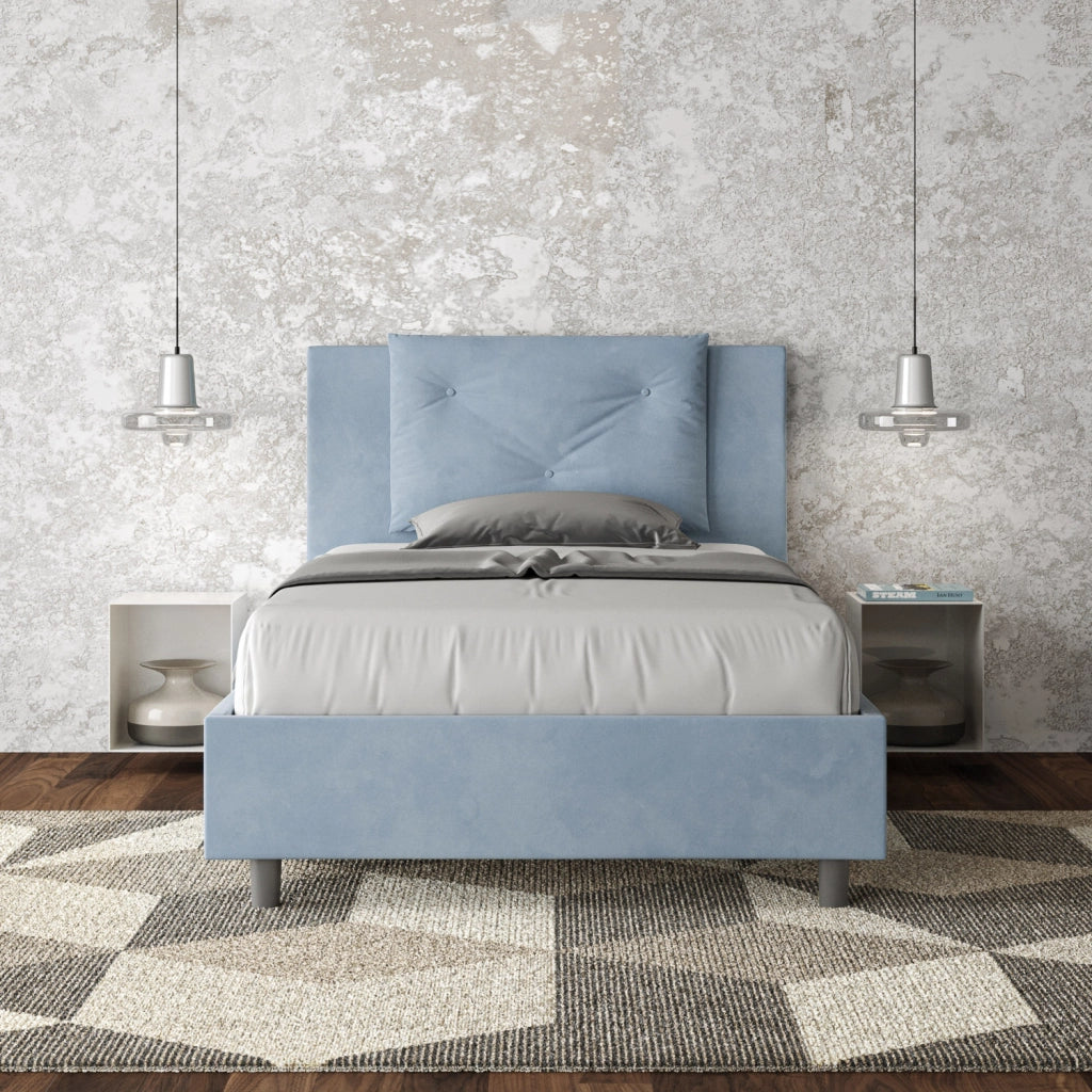 BS COM Letto singolo con rete imbottito 100x200 microfibra azzurro
