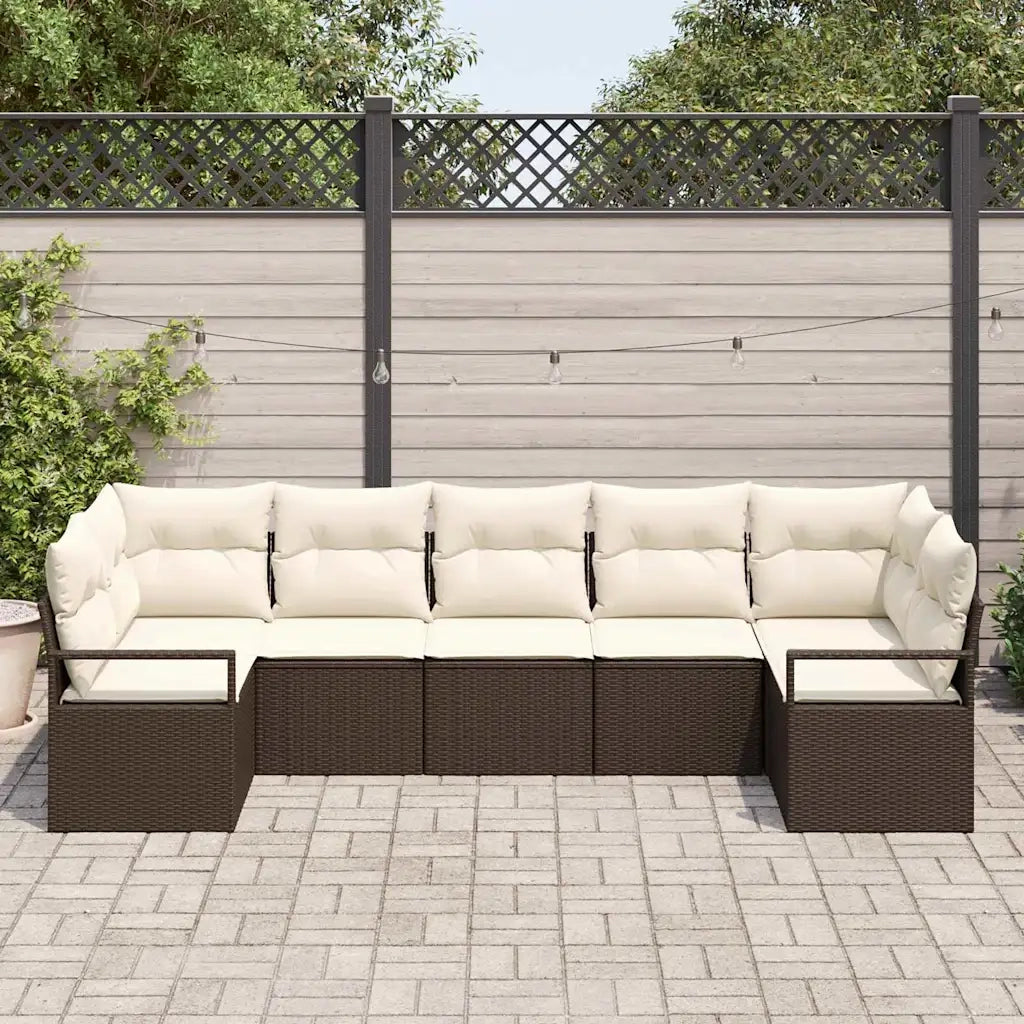 Set Divano da Giardino 7 pcs Marrone e bianco polyrattan 3355197