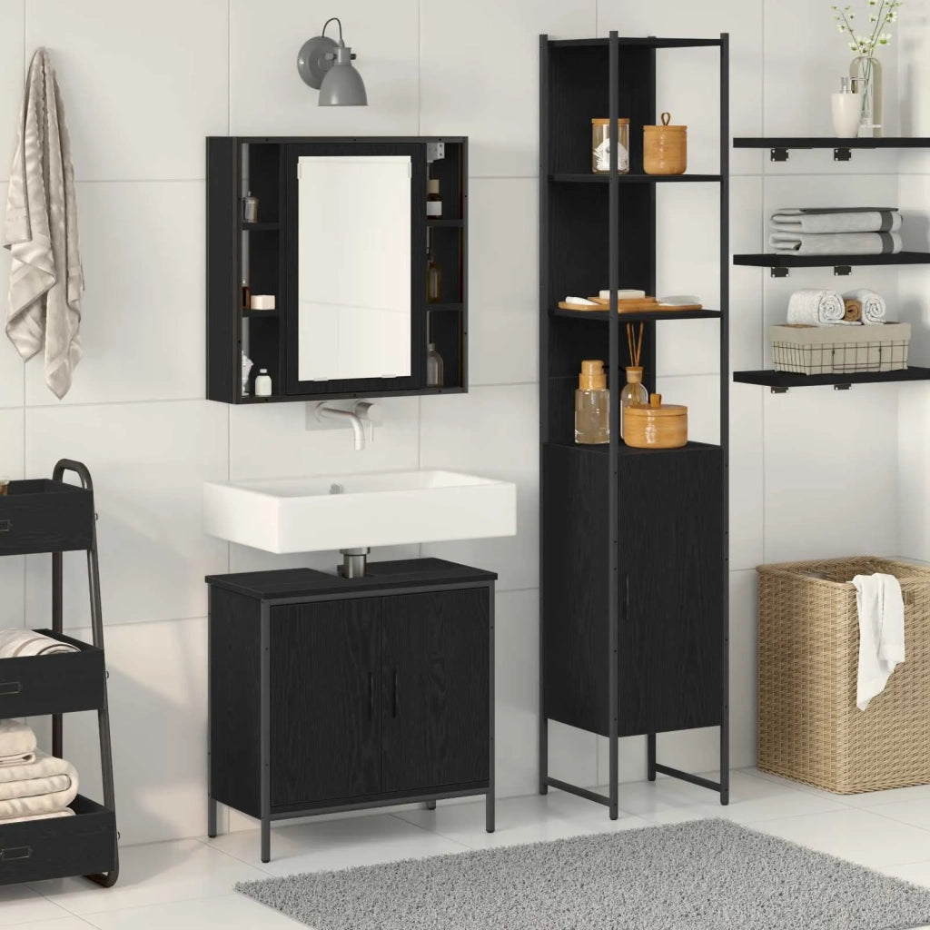 Unit¨¤ da Bagno | Armadio da bagno con lo scaffale 3 pz Nero Legno multistrato