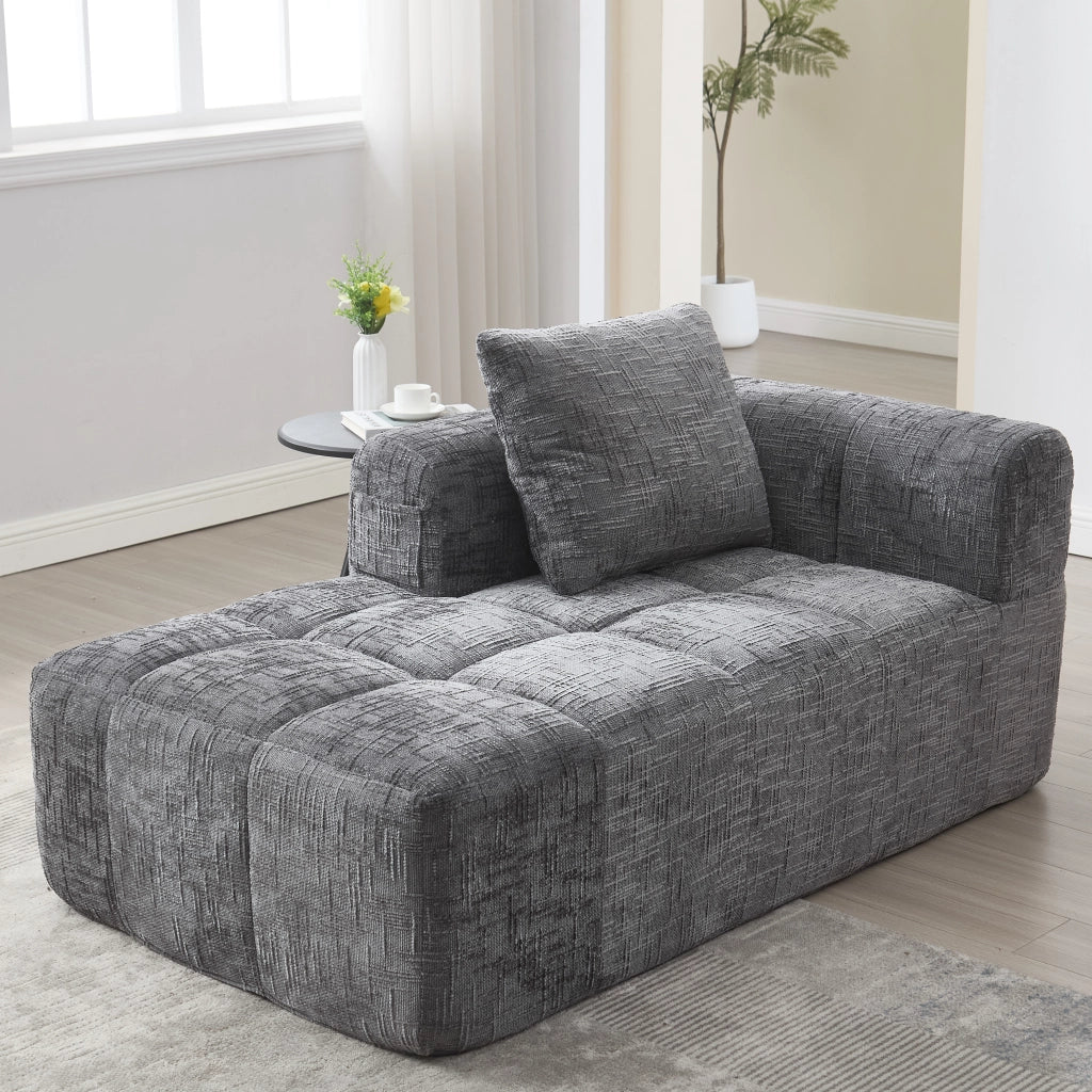 Chaise Longue Divano con Cuscini ¨C MINIMAL ¨C Grigio, Tessuto Morbido